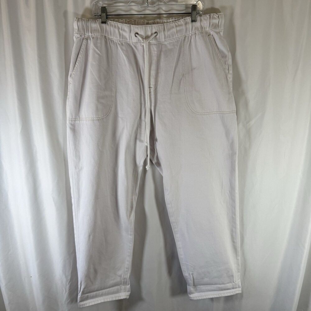 New J Crew Pants Women's 34 White Denim Elastic Waist Tapered Leg Drawstring